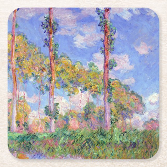 Poppelträd i solen, Monet Underlägg Papper Kvadrat (Framsidan)