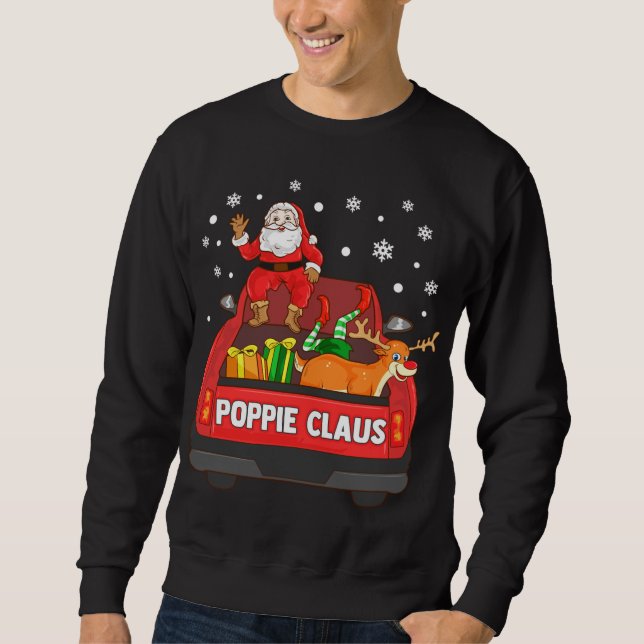 Poppie Claus Red Lastbil Santa Reindeer Elf Christ Lång Ärmad Tröja (Framsida)
