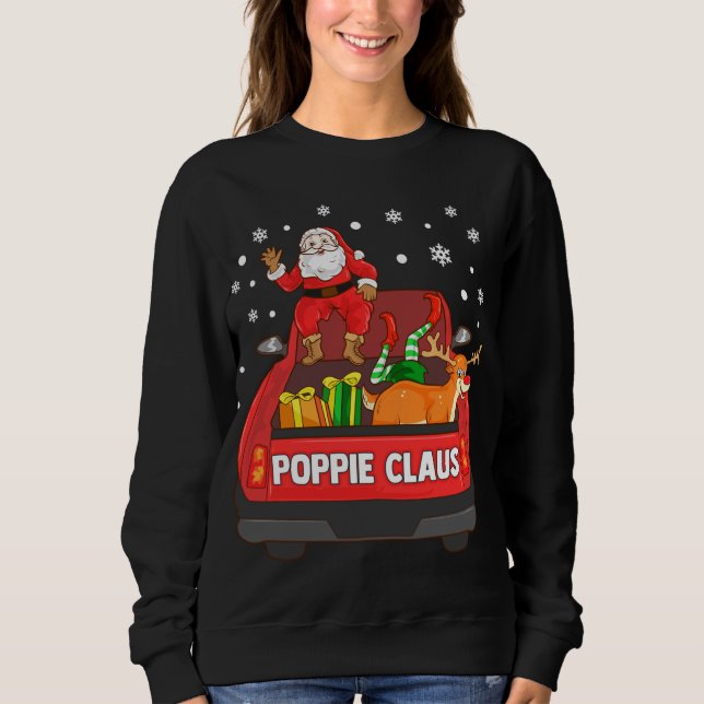 Poppie Claus Red Lastbil Santa Reindeer Elf Christ T Shirt (Framsida)