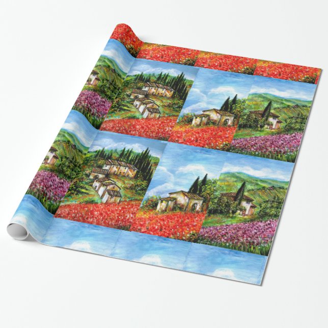 POPPIER, IRISES, ANTIQUE RUSTIC VILLAGE IN TUSCANY PRESENTPAPPER (Utrullad)