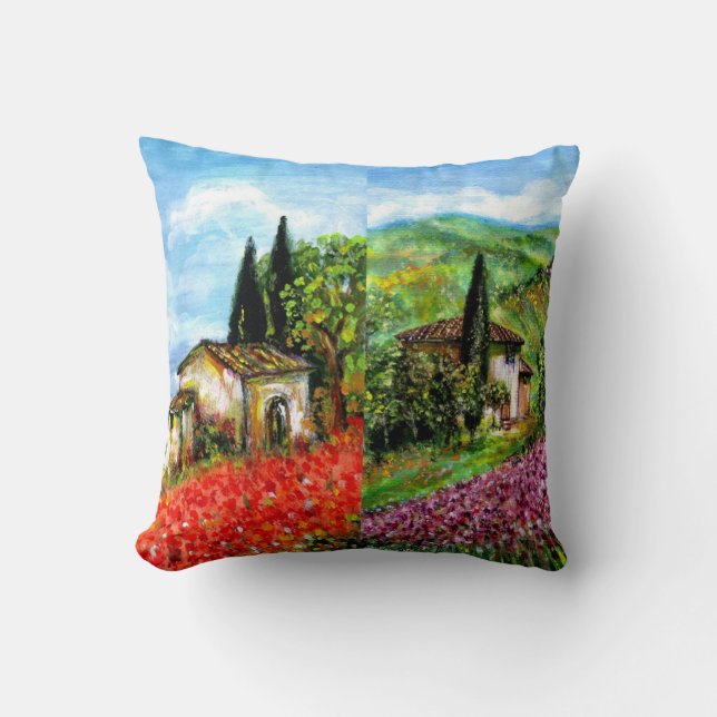 POPPIER OCH IRISER I TUSCANY LANDSCAPE KUDDE (Framsida)