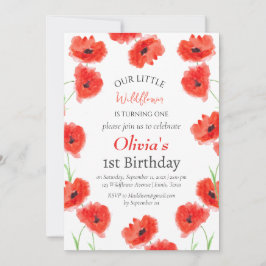 Poppies 1:a Birthday Girl Red Blommigt Inbjudningar