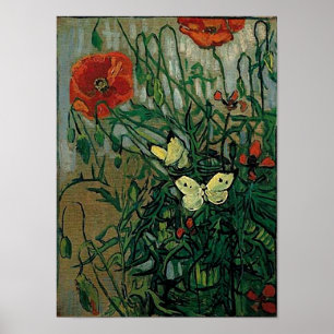 Poppies and Butterflies (F748) Van Gogh Fine Art Poster