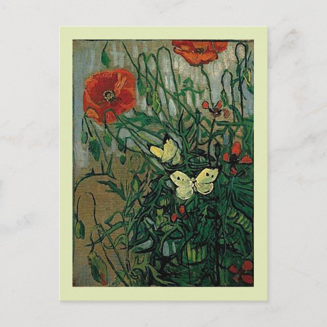 Poppies and Butterflies (F748) Van Gogh Fine Art Vykort (Framsida)