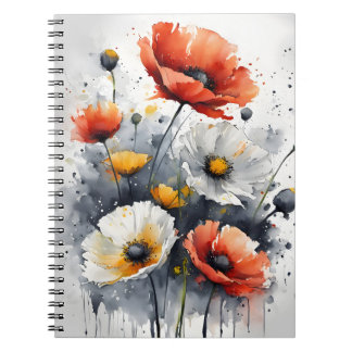 Poppies and daisies - Watercolor flowers Anteckningsbok