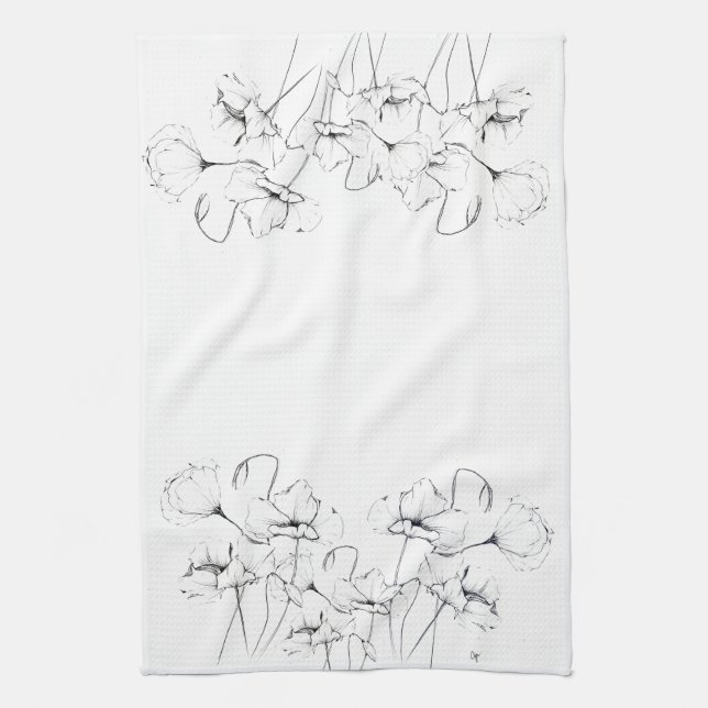 Poppies Bläck Sketch Kitchen Towel Kökshandduk (Vertikal)