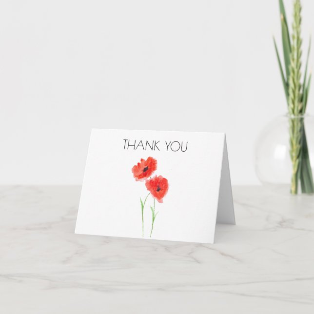Poppies Blommigt 1:a Födelsedagsfesten Tack Kort (Framsida)