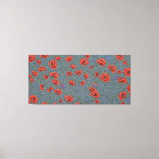 Poppies Blue Butterflies Canvastryck