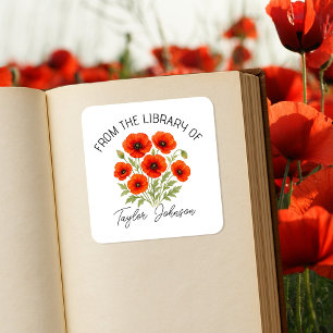 Poppies Bok Stickers Personlig Blommigt Bok Fyrkantigt Klistermärke