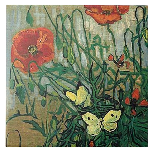 Poppies & Butterflies Van Gogh Fine Art Kakelplatta (Framsidan)
