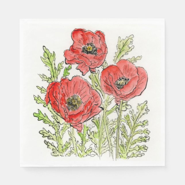 Poppies-design på pappra servetter (Framsidan)