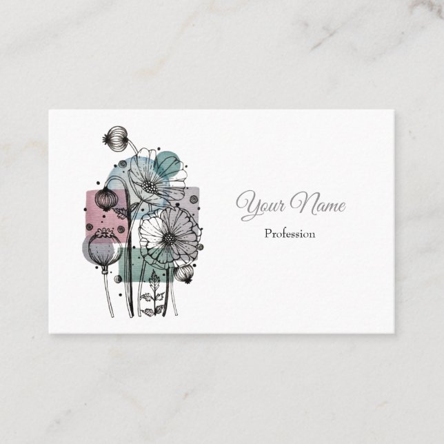 Poppies doodle i Bläck och Affärskort med vattenfä Visitkort (Framsida)