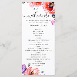 Poppies. Elegant vattenfärgsröd blommigt bröllop Program
