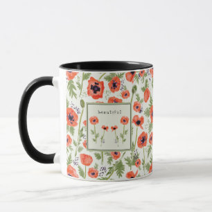 Poppies Elegant Watercolor Flowers Namn Mugg
