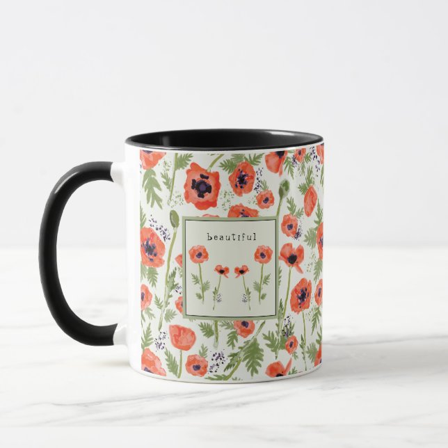 Poppies Elegant Watercolor Flowers Namn Mugg (Vänster)