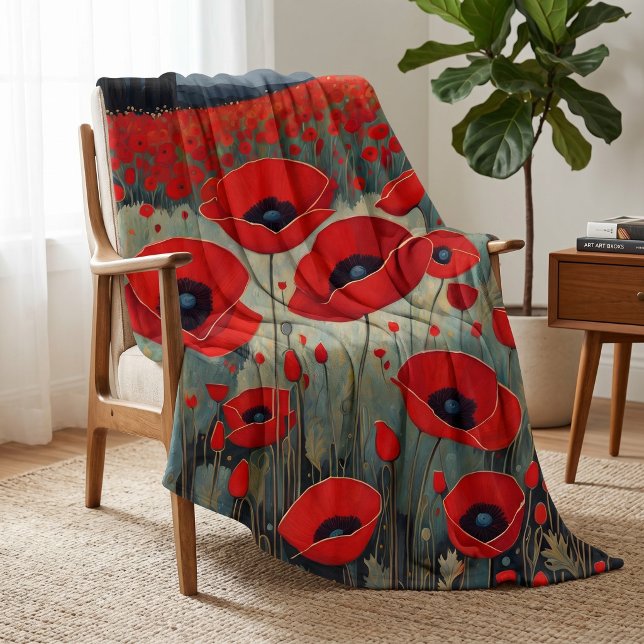 Poppies Fleecefilt (The Poppies Fleece Blanket from Ricaso. Stunning red poppy flower art throw. available in 3 sizes)