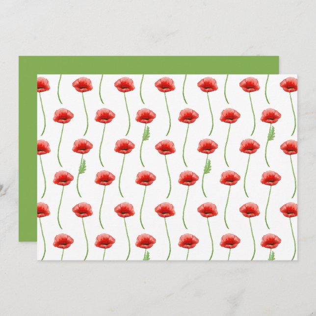 Poppies Floral Botanical Note Card Anteckningskort (Fram/baksida)