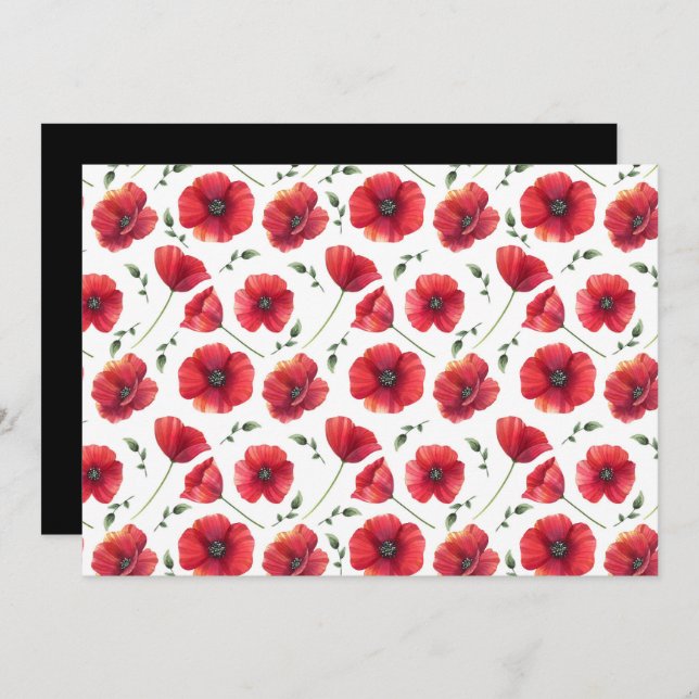 Poppies Floral Botanical Note Card Anteckningskort (Fram/baksida)