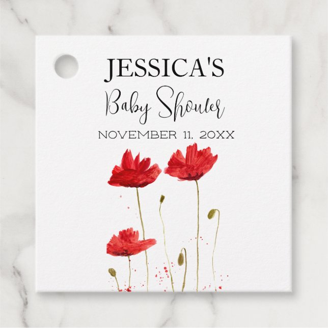 Poppies Flowers Poppy Baby Shower Wildblommflicka Gåvor Etiketter (Framsida)