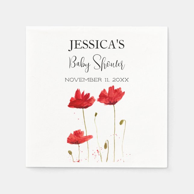 Poppies Flowers Poppy Baby Shower Wildblommflicka Pappersservett (Framsidan)