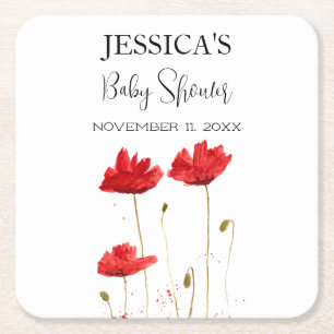 Poppies Flowers Poppy Baby Shower Wildblommflicka Underlägg Papper Kvadrat