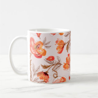 Poppies Flowers Seamless Mönster på en Beige Backg Kaffemugg