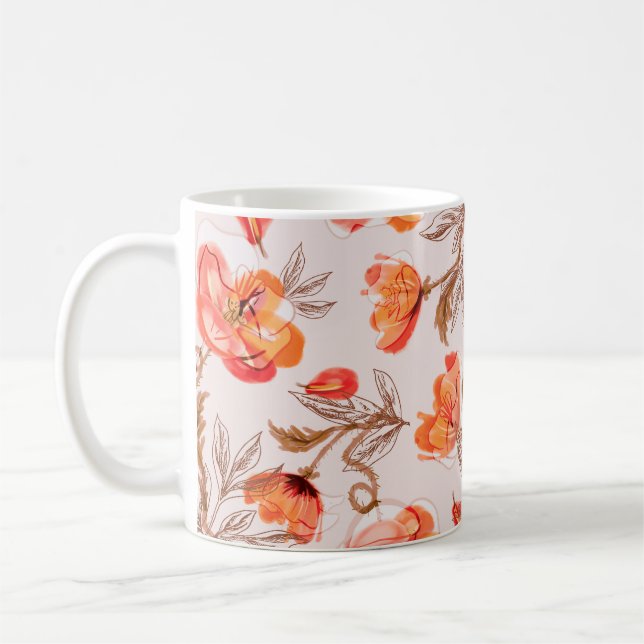 Poppies Flowers Seamless Mönster på en Beige Backg Kaffemugg (Vänster)