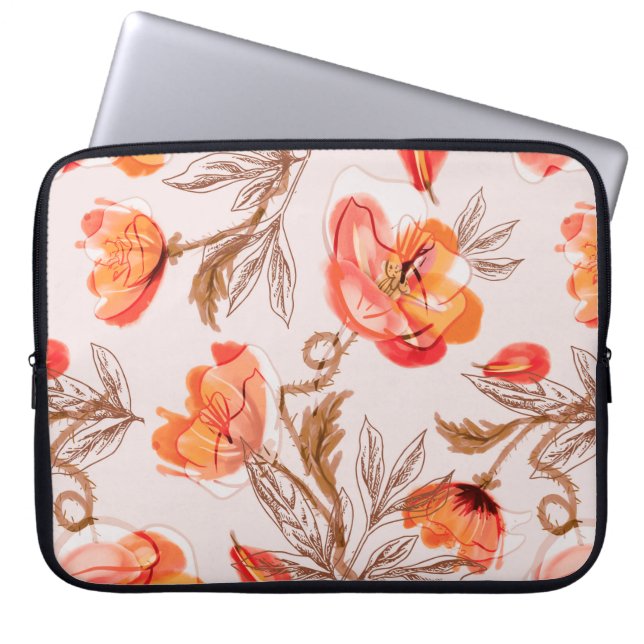 Poppies Flowers Seamless Mönster på en Beige Backg Laptop Fodral (Framsidan)