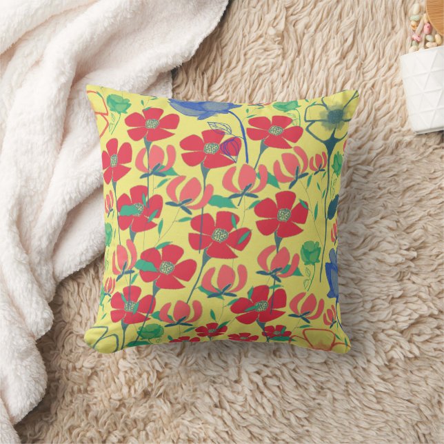Poppies Garden Gult Cushion Kudde (Filt)