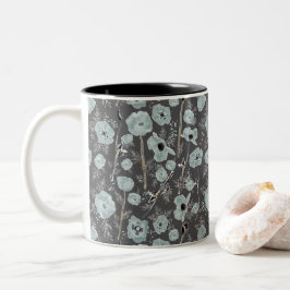 Poppies Grått Blue Black Watercolor Flowers Två-Tonad Mugg