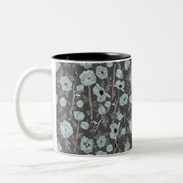 Poppies Grått Blue Black Watercolor Flowers Två-Tonad Mugg
