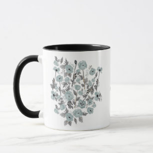 Poppies Grått Blue Watercolor Flowers with Namn Mugg