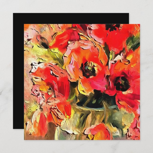 Poppies i en svart konturkontur av glas Vas Inbjudningar (Fram/baksida)