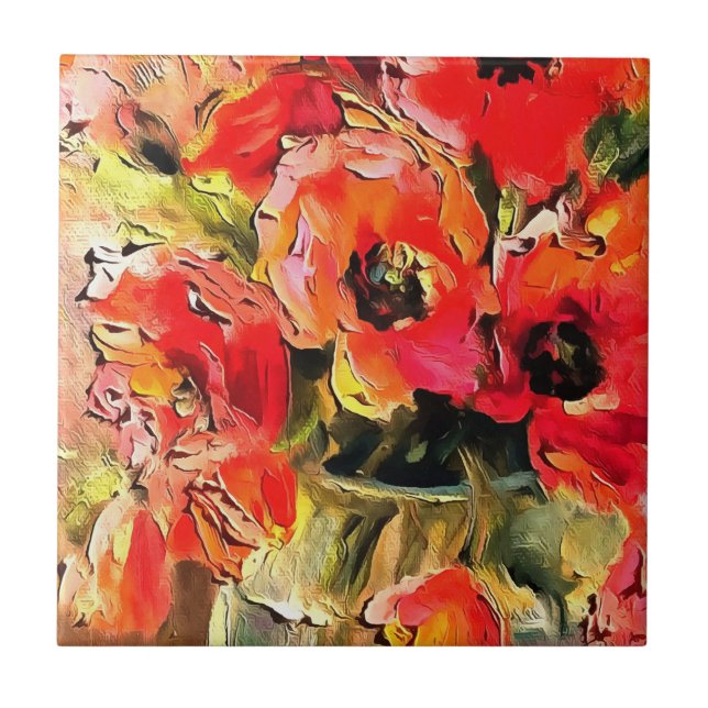 Poppies i en svart konturkontur av glas Vas Kakelplatta (Framsidan)