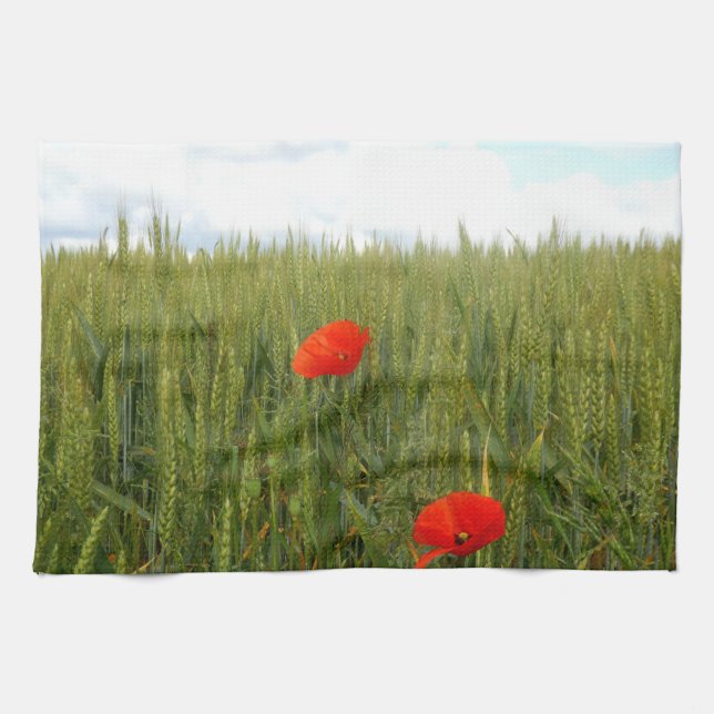 Poppies i ett Wheat Fält Tea Towel Kökshandduk (Horisontell)