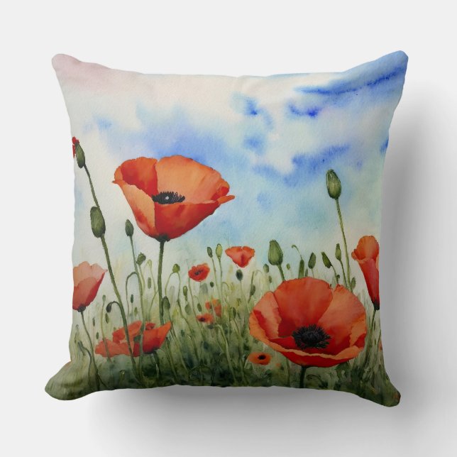 Poppies i Fält Kudde (Framsida)