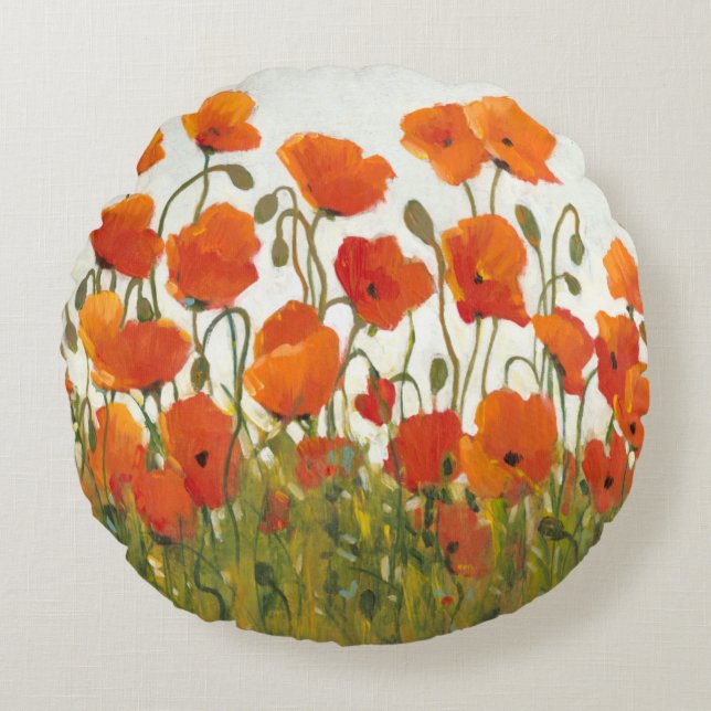 Poppies I-rader Rund Kudde (Framsidan)