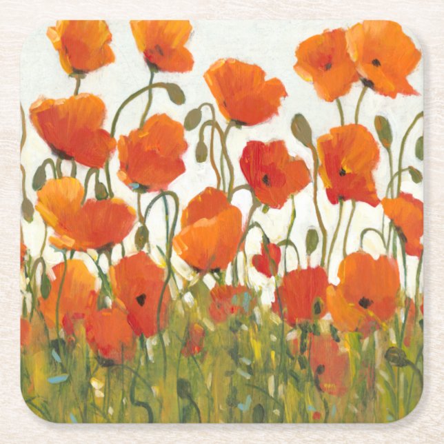 Poppies I-rader Underlägg Papper Kvadrat (Framsidan)
