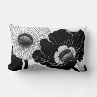 Poppies i Svarta Teckning Lumbarkudde