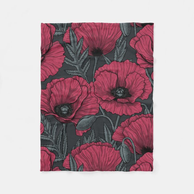 Poppies in Viva Magenta Fleecefilt (Framsidan)