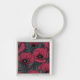Poppies in Viva Magenta Fyrkantig Silverfärgad Nyckelring