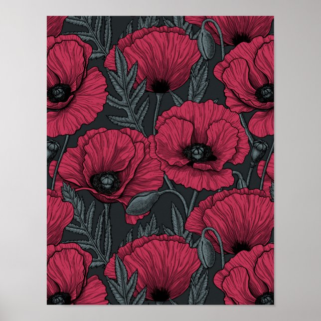 Poppies in Viva Magenta Poster (Framsidan)