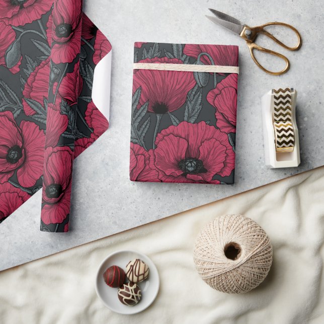 Poppies in Viva Magenta Presentpapper (Hantverk)