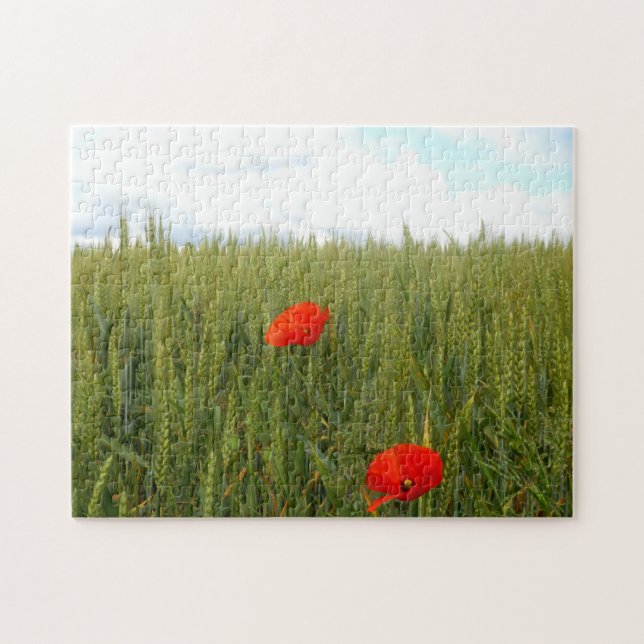 Poppies in Wheat Fält Photo Puzzle with Gift Box Pussel (Horisontell)