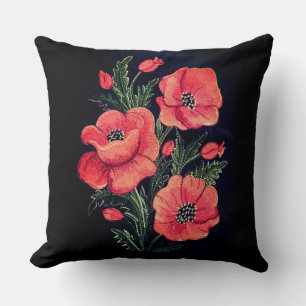 Poppies Maskin Embroidery Design Dekorativ kudde