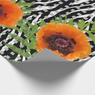 Poppies med Black and White Mönster Presentpapper