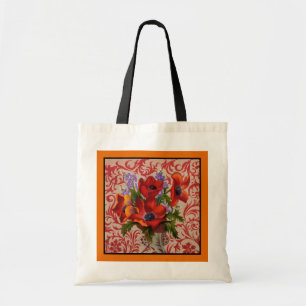 Poppies med Orange Gräns Tote Bag Tygkasse