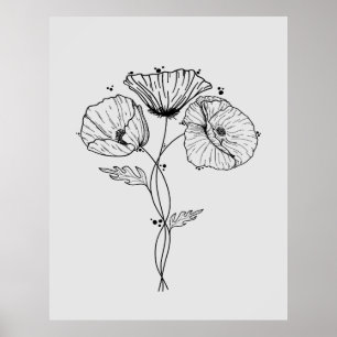 Poppies Minimalist Art Line Teckning Poster