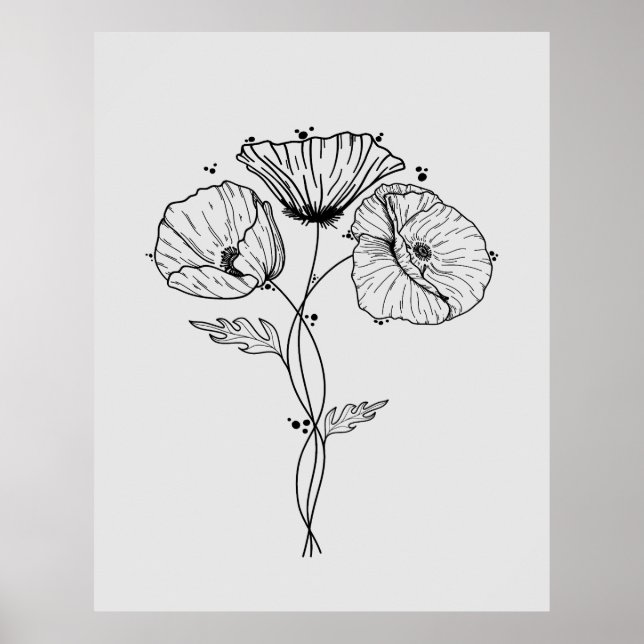 Poppies Minimalist Art Line Teckning Poster (Framsidan)