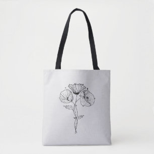Poppies Minimalist Art Line Teckning Tygkasse